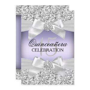 Silver Purple Glitter Jewel Bow Quinceanera