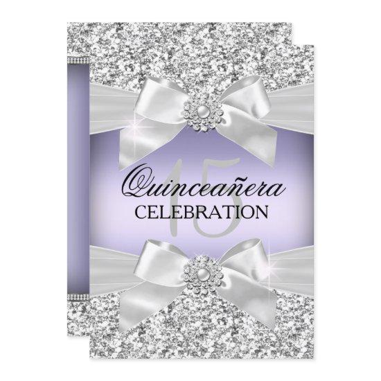 Silver Purple Glitter Jewel Bow Quinceanera
