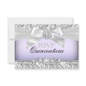 Silver Purple Glitter & Jewel Bow Quinceanera RSVP