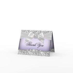 Silver Purple Glitter & Jewel Bow Thank You Card