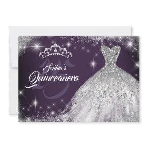 Silver Purple Lace Diamond Gown Tiara Quinceanera