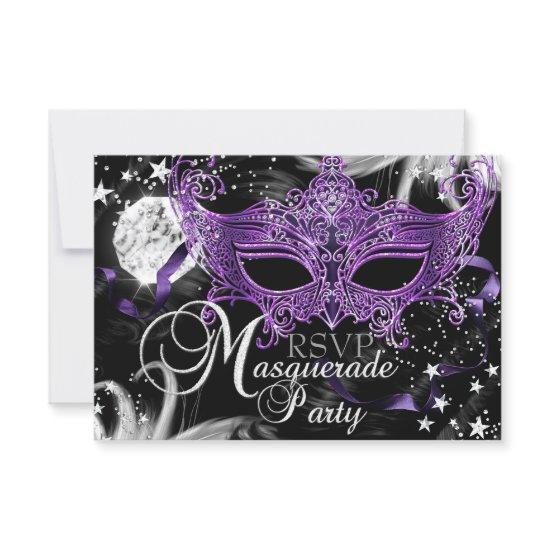 Silver Purple Mask Star Night Masquerade RSVP