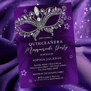 Silver Purple Masquerade Mask Star Quinceanera Foil