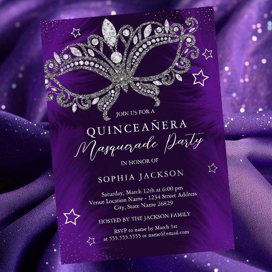 Silver Purple Masquerade Mask Star Quinceanera Foil