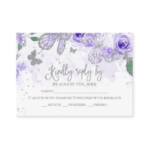 Silver Purple Quinceanera Butterfly Budget RSVP Enclosure Card