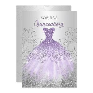 Silver Purple Sparkle Dress Quinceañera Quince