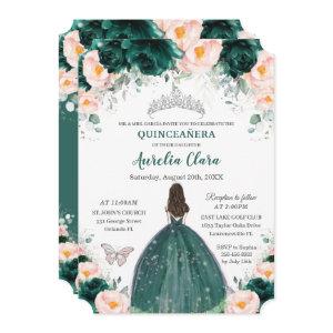 Silver Quinceañera Emerald Blush Floral Princess