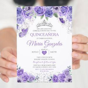 Silver Quinceañera Purple Crown Mexican Butterfly
