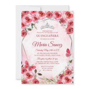 Silver Red Flower Spanish Girl Sweet 16th Birthday