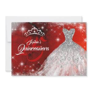 Silver Red Lace Diamond Gown Tiara Quinceanera