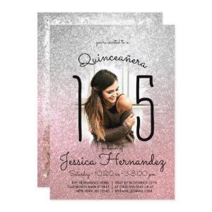 Silver Rose Gold Glitter Ombre Photo Quinceañera