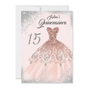 Silver Rose Gold Lace Diamond Gown Quinceanera