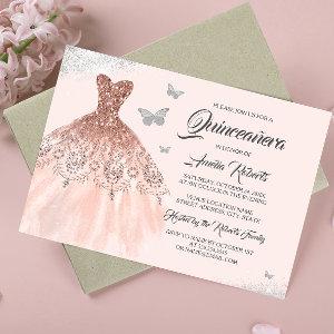 Silver Rose Gold Sparkle Dress Quinceanera