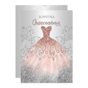 Silver Rose Gold Sparkle Dress Quinceañera Quince