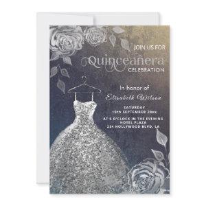 Silver roses trendy  sequins dress Quinceañera