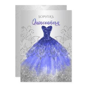Silver Royal Blue Sparkle Dress Quinceañera
