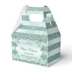 Silver Royal Green Quinceanera Birthday Favor Boxes