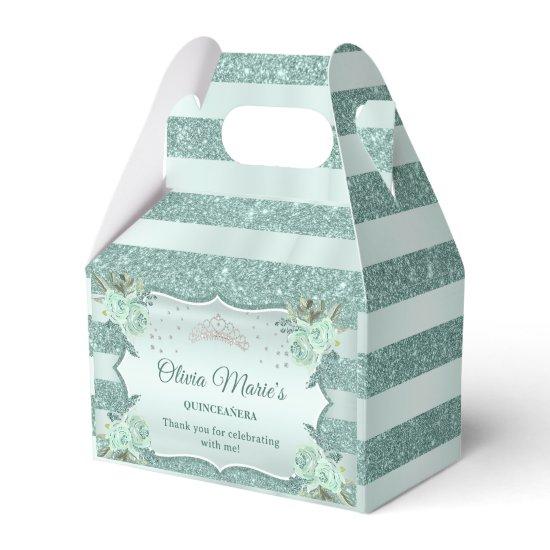 Silver Royal Green Quinceanera Birthday Favor Boxes
