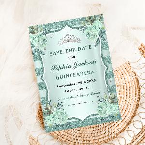 Silver Royal Green Quinceanera  Save The Date