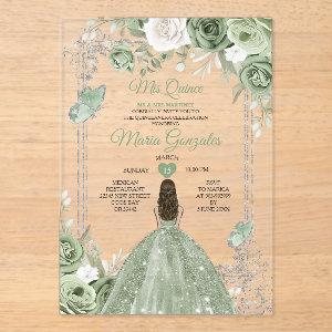 Silver Sage Green Mis Quince 15 Anos Butterfly Acrylic