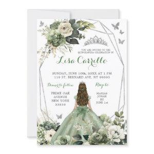 Silver Sage Green Princess Butterfly Quinceañera