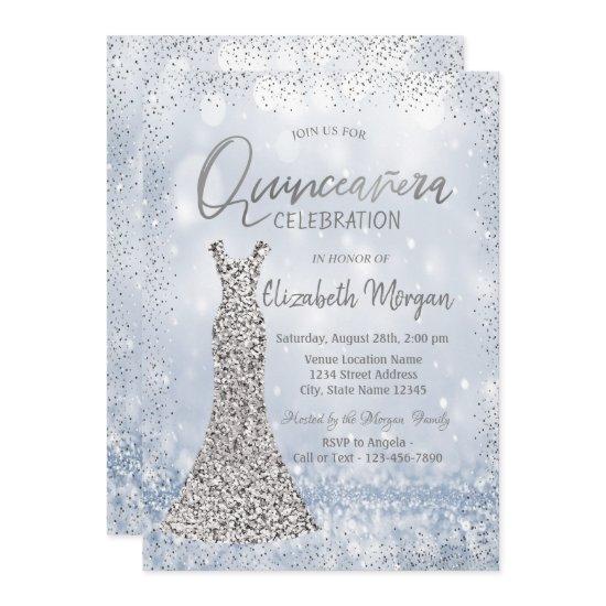 Silver Sequins Dress Confetti Bokeh Quinceañera