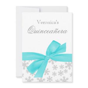Silver Snowflakes Teal Bow Quinceanera