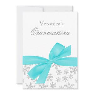 Silver Snowflakes Teal Bow Quinceanera