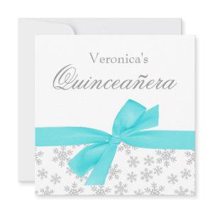 Silver Snowflakes Teal Bow Quinceanera