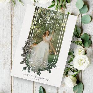 Silver Spanish Luxury Trendy Floral Mis XV Photo Foil