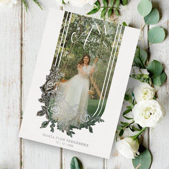 Silver Spanish Luxury Trendy Floral Mis XV Photo Foil