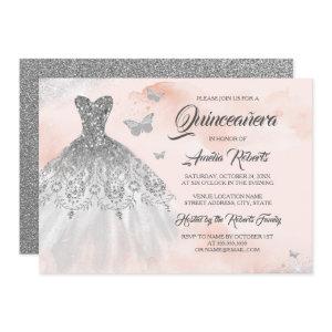 Silver Sparkle Dress Pink Watercolor Quinceanera