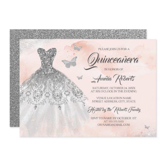 Silver Sparkle Dress Pink Watercolor Quinceanera