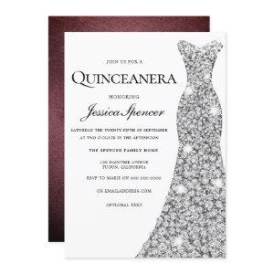 Silver Sparkle Dress Velvet Quinceanera Invite
