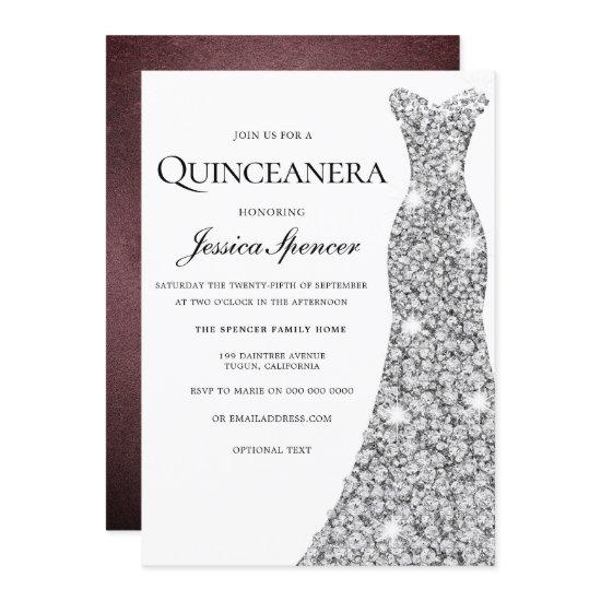 Silver Sparkle Dress Velvet Quinceanera Invite