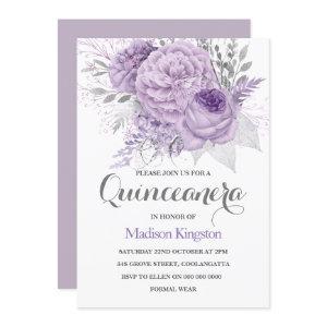 Silver Sparkle Lavender Quinceanera Party Invite