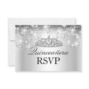 Silver Sparkle Tiara & Stars Quinceanera RSVP