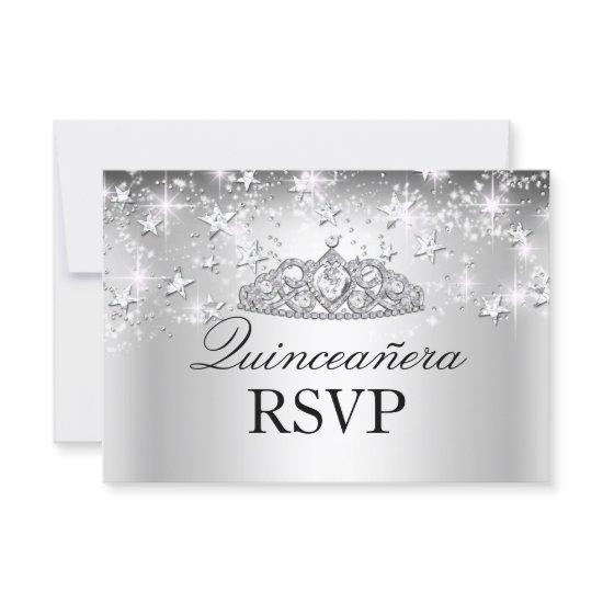 Silver Sparkle Tiara & Stars Quinceanera RSVP