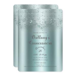 Silver Teal Aqua Flutter Butterfly Quinceañera