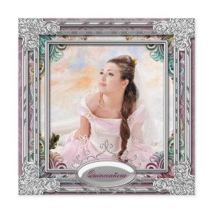 Silver Teal Blue Coral Pink Photo Quinceanera