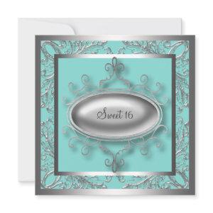 Silver Teal Blue Sweet 16 Birthday Party