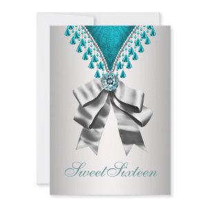 Silver Teal Blue Sweet Sixteen Birthday Party Invi