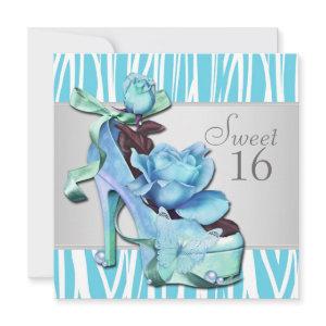Silver Teal Blue Zebra Sweet 16 Birthday Party