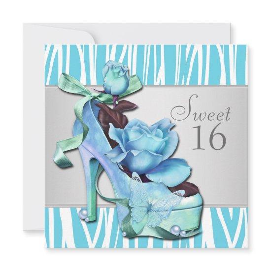 Silver Teal Blue Zebra Sweet 16 Birthday Party