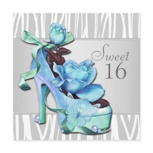 Silver Teal Blue Zebra Sweet 16 Birthday Party