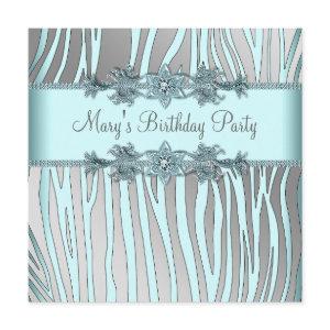 Silver Teal Blue Zebra Womans Birthday Party