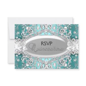 Silver Teal Damask Pearl Quinceanera RSVP