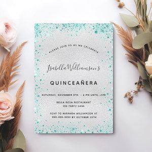 Silver teal glitter Quinceanera
