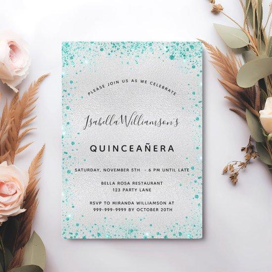 Silver teal glitter Quinceanera