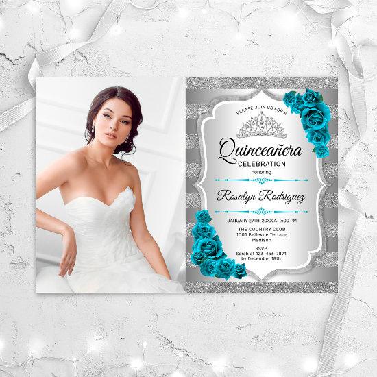 Silver Teal Quinceanera Party With Photo